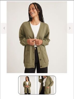 Marine Layer Olive Green Relaxed V-Neck Button Cardigan